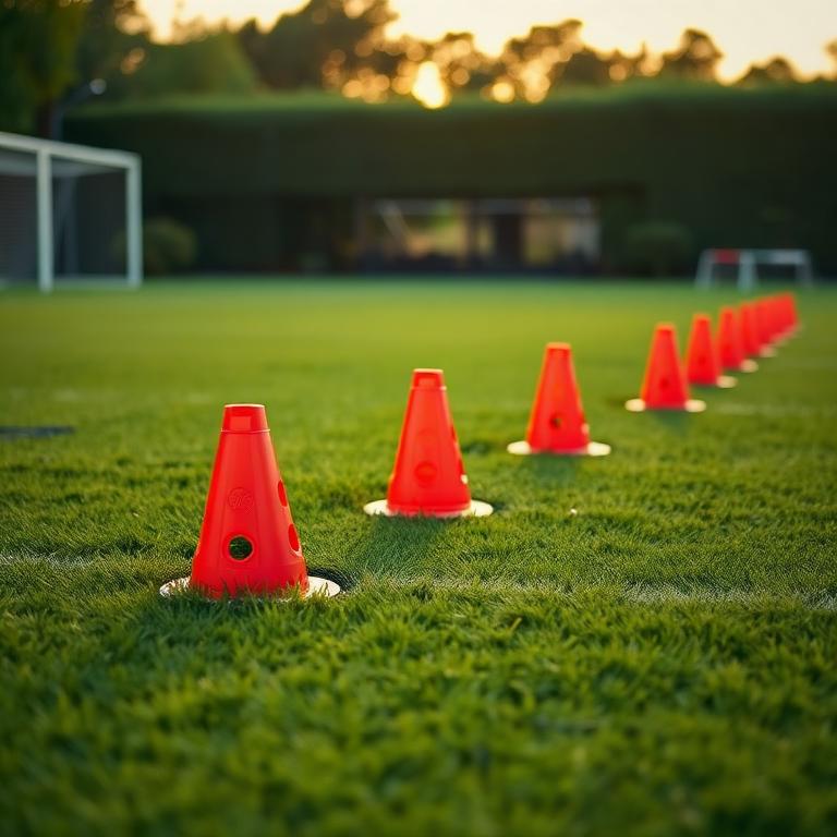 Training cones laid out on grass