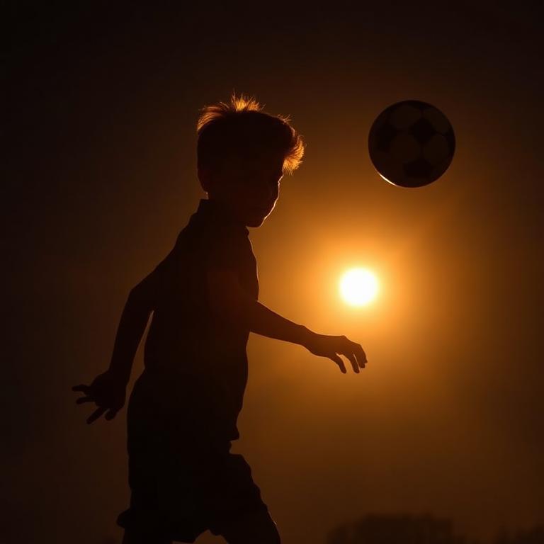 Silhouette of a player striking a ball at sunset